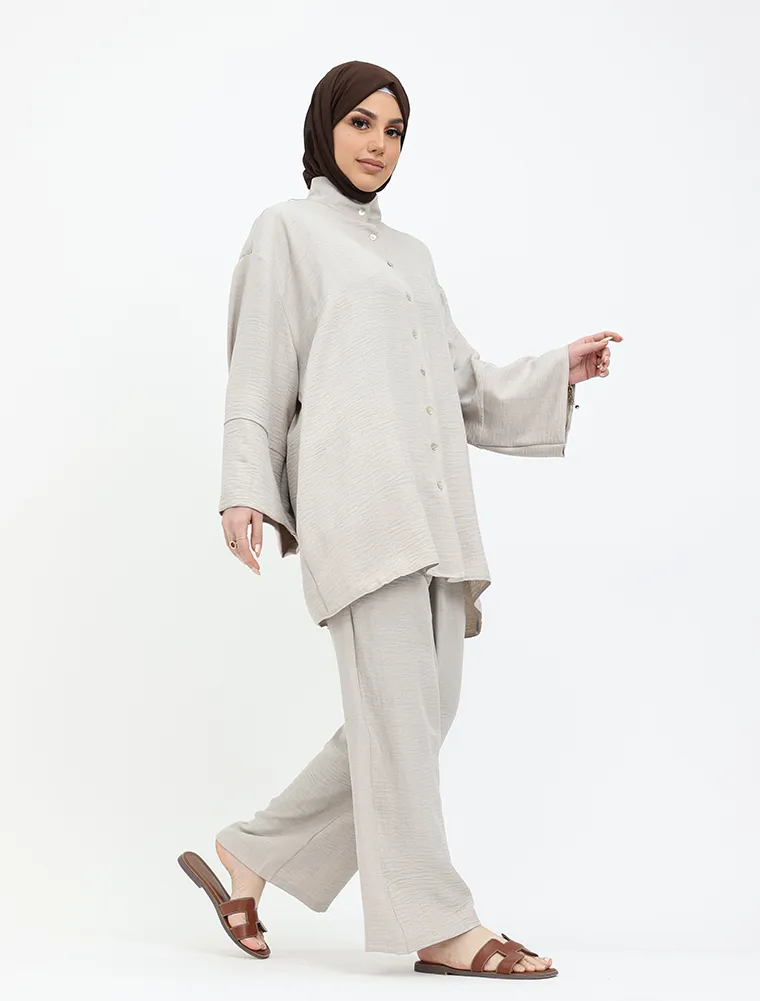 Stone Linen Feel Casual Co Ord
